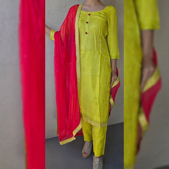 Lime Indian Suit NEGOTIABLE - Picture 1 of 4